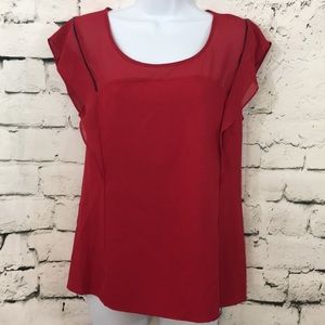 NY Collection red dressy top with faux leather